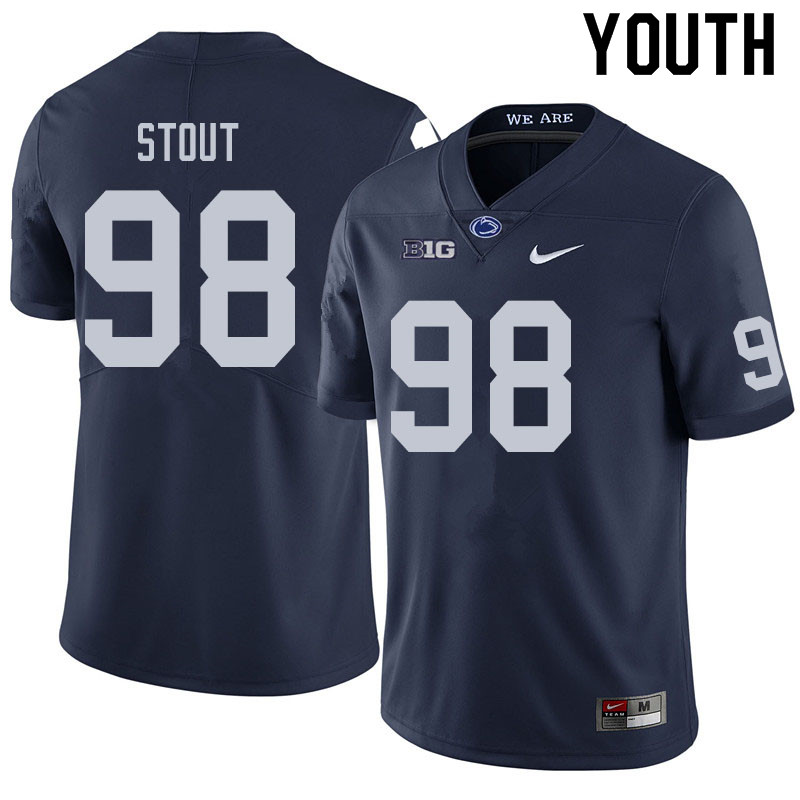 Youth #98 Jordan Stout Penn State Nittany Lions College Football Jerseys Sale-Navy